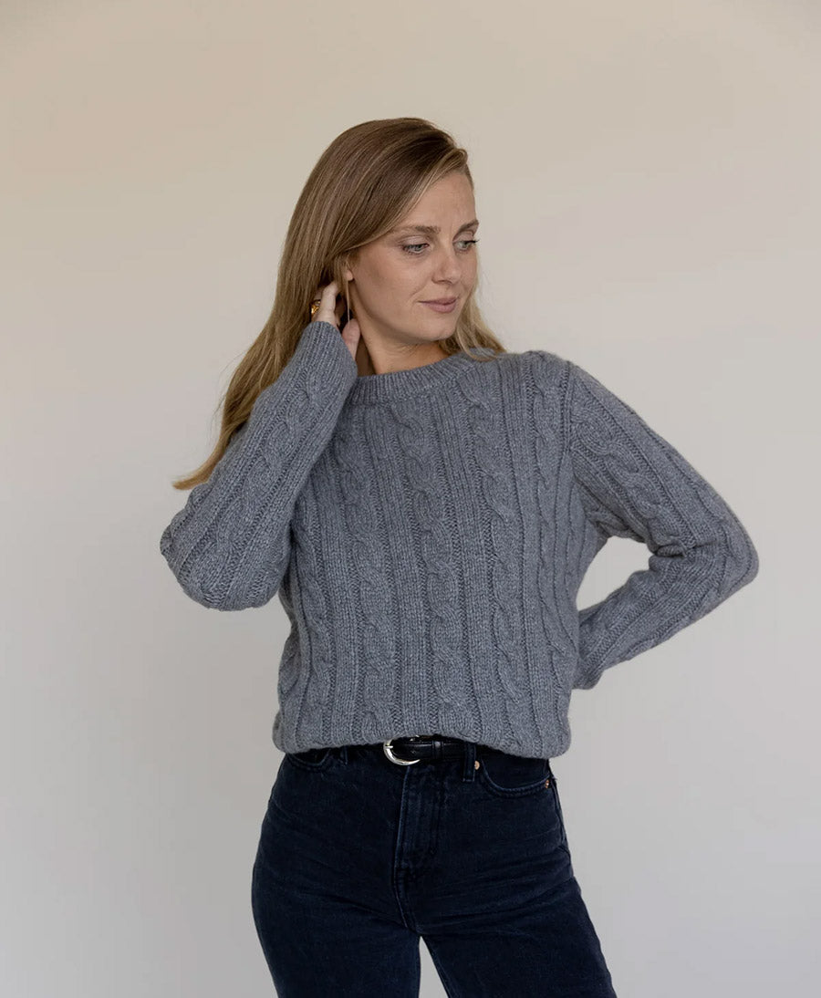 Strickpullover - Cable Knit Sweater - Kaschmir - Grau