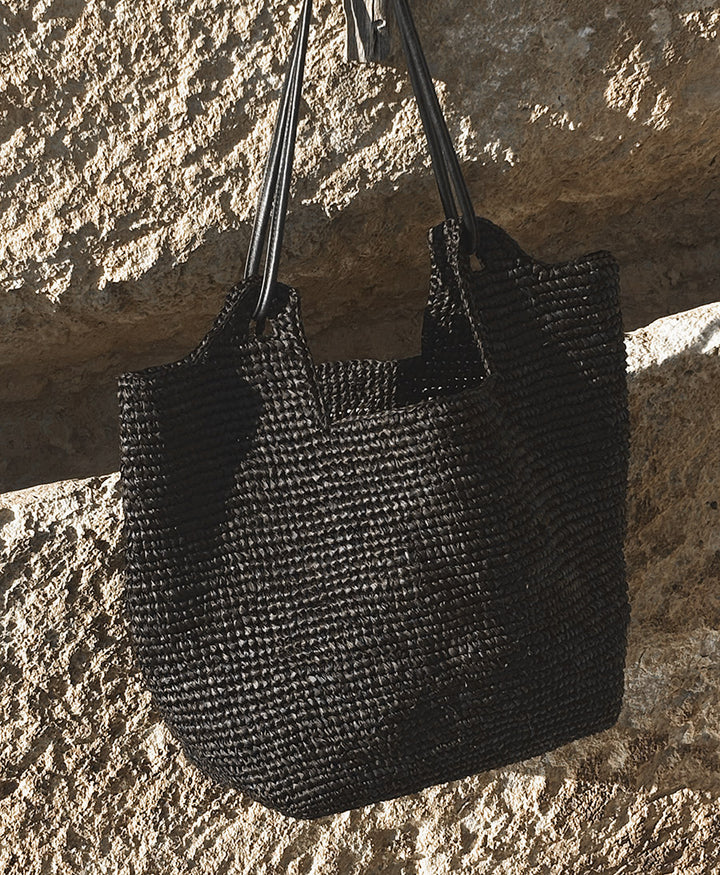 Raffia-Tasche "Amaya" - Schwarz