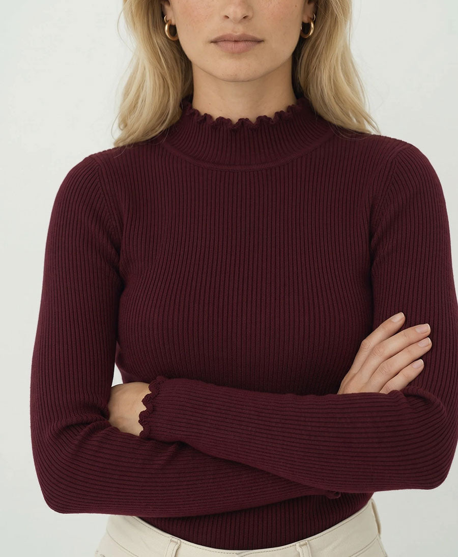Langarmshirt mit kurzem Rollkragen Ava - Bordeaux