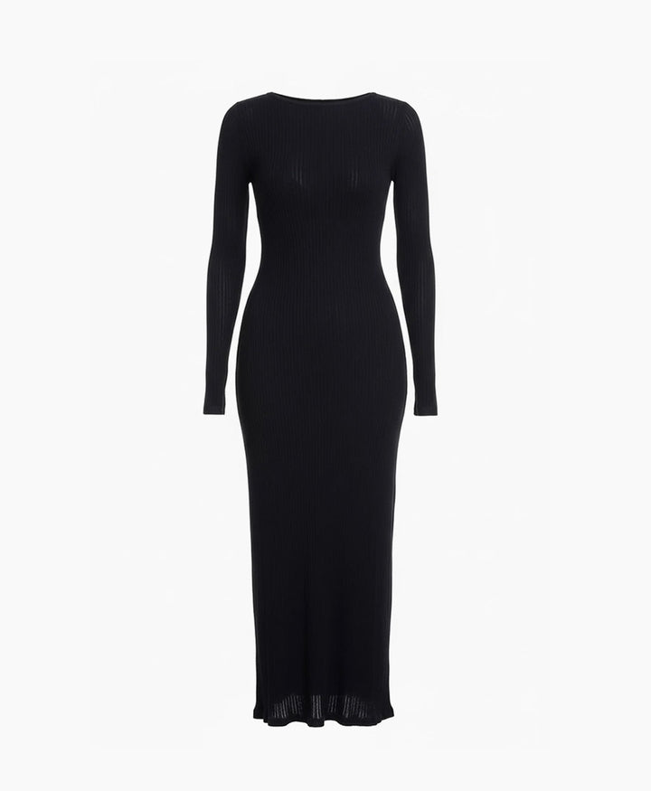 Tencel Langarm-Kleid - Schwarz