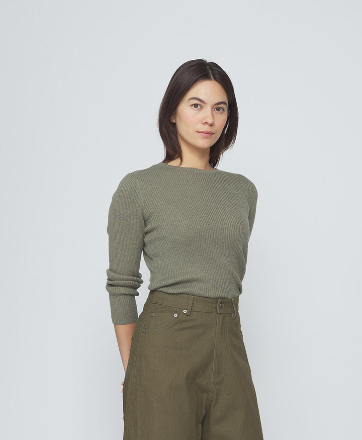 Top Feinstrick Ribbed Langarm - Sage Gray