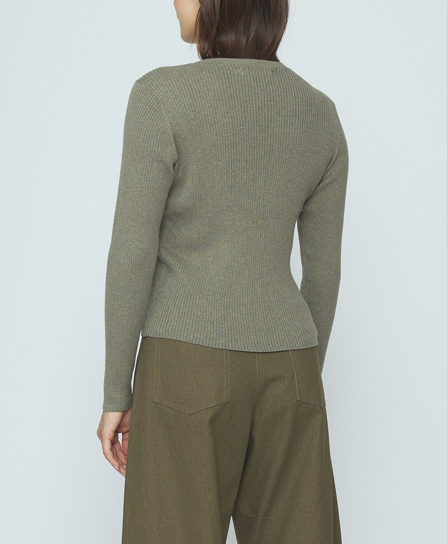 Top Feinstrick Ribbed Langarm - Sage Gray