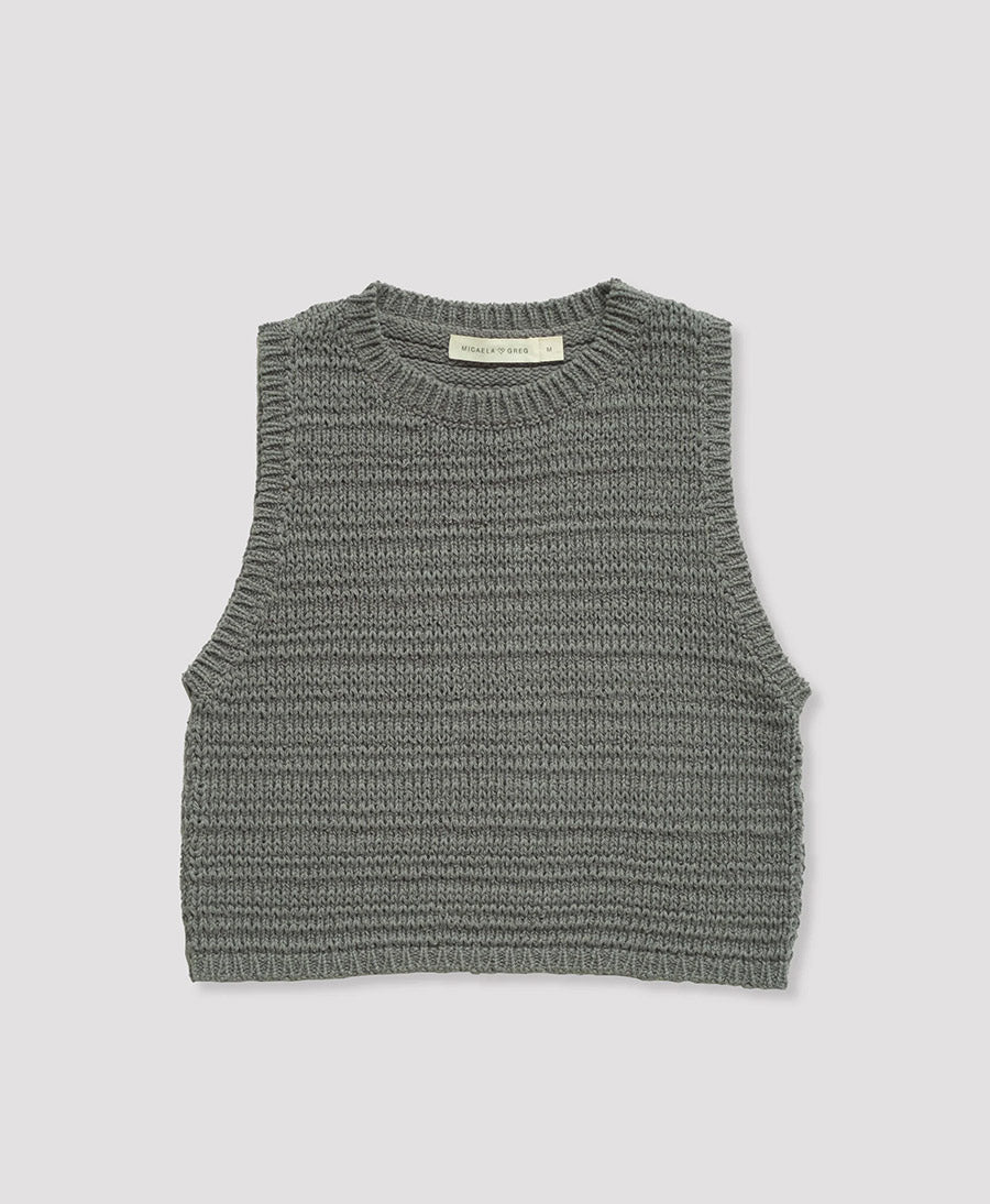 Kurzes Stricktop Ribbon Tank - Fog Green