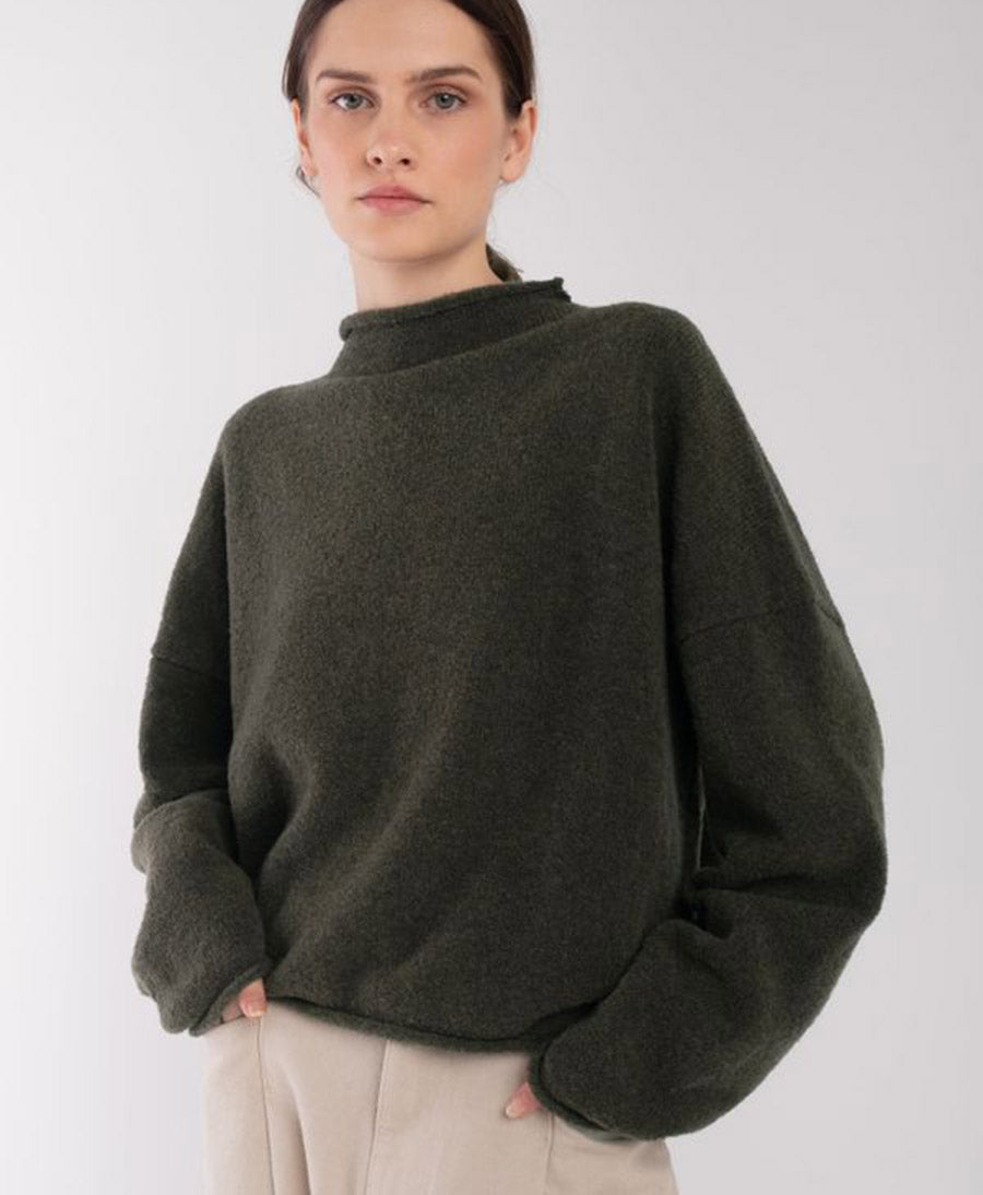 Strickpullover Dark Olive Boucle Rolled Sweater