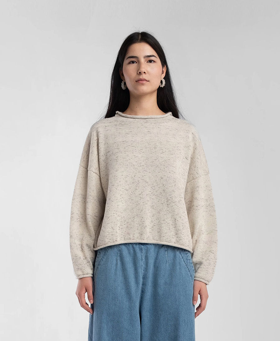 Strickpullover Speckle Cream Rolled Sweater