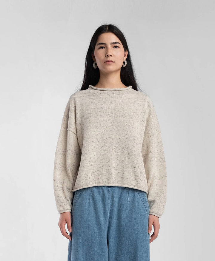 Strickpullover Speckle Cream Rolled Sweater