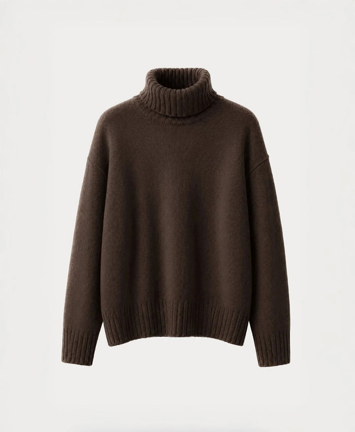 Rollkragenpullover - Kaschmir/Seide - Dunkelbraun