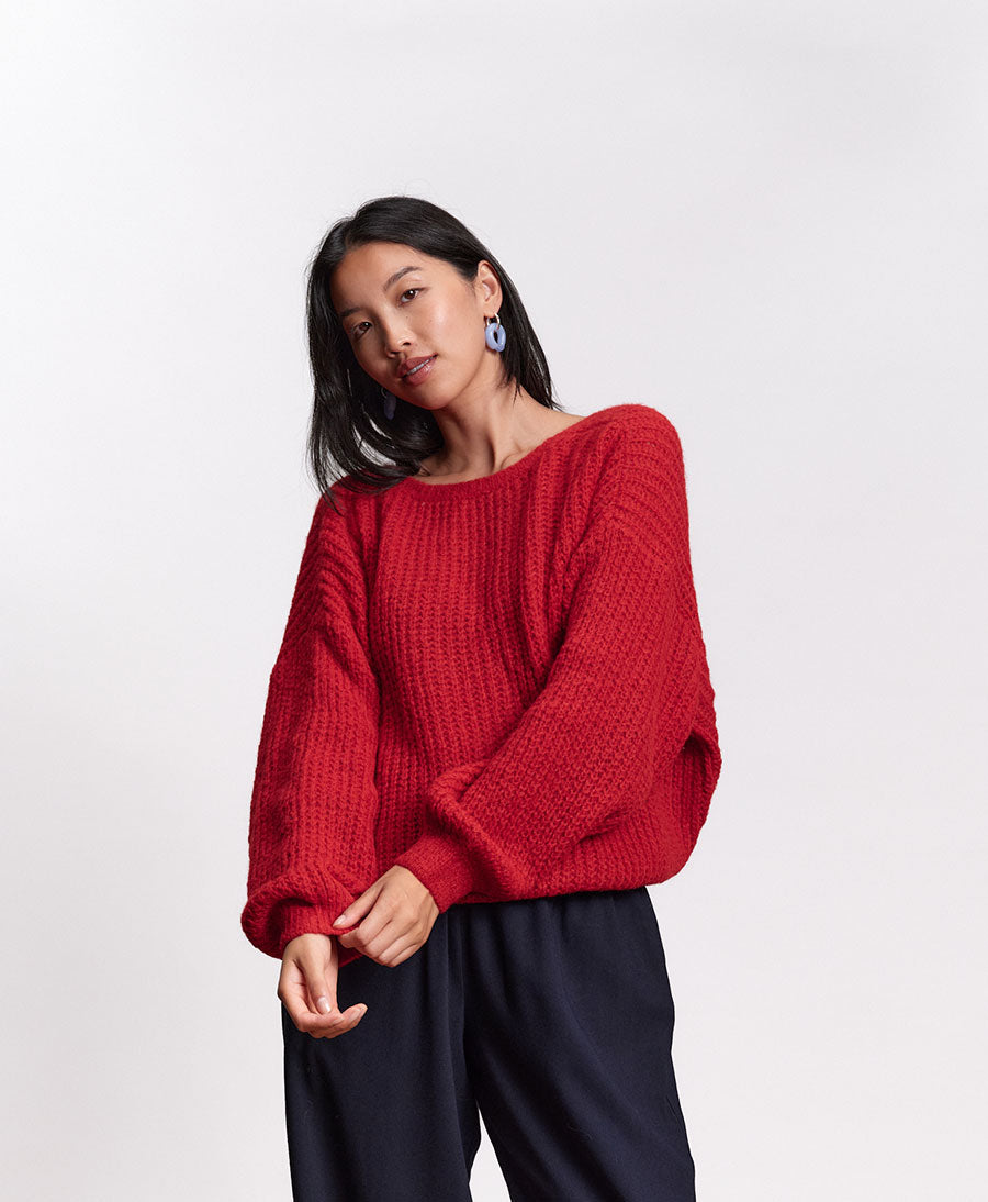 Leichter Strick-Wickelcardigan VEGA - Pomegranate