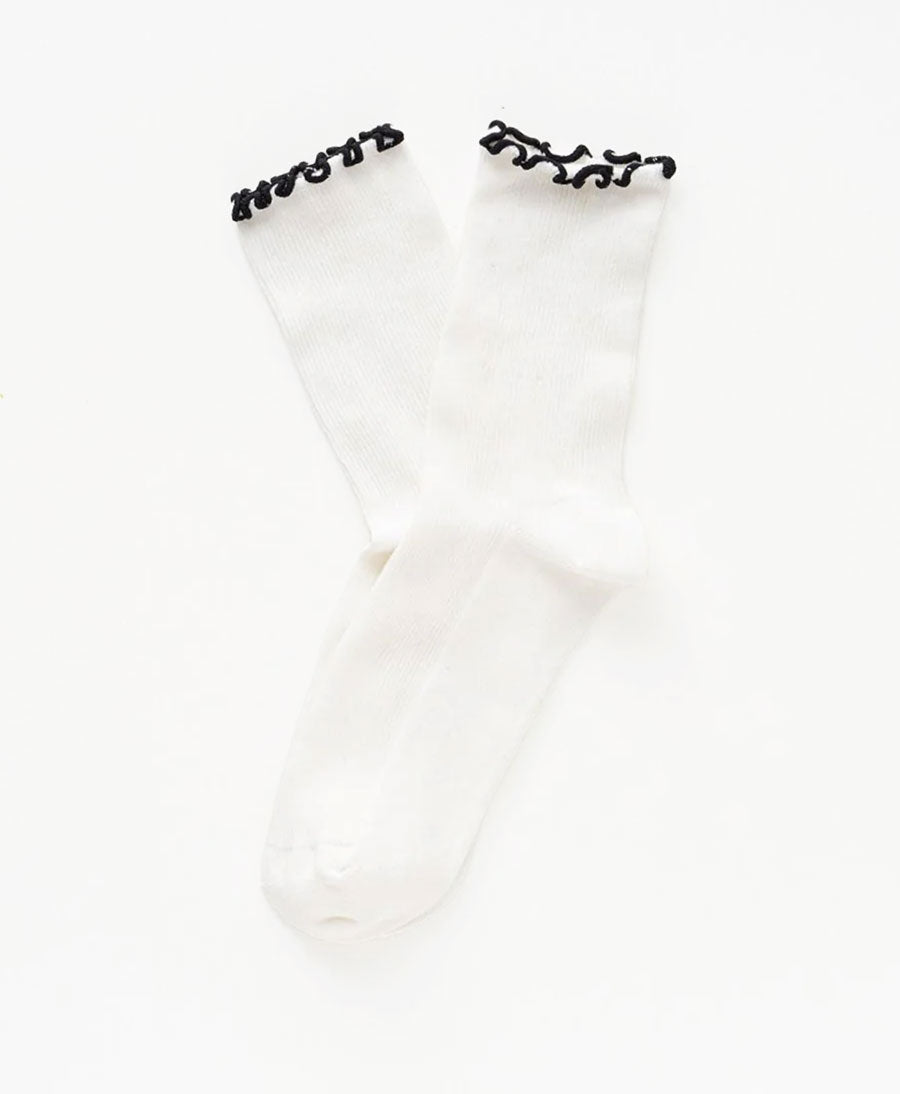 Rüschen Socken - Bio-Baumwolle - Weiss / Schwarz