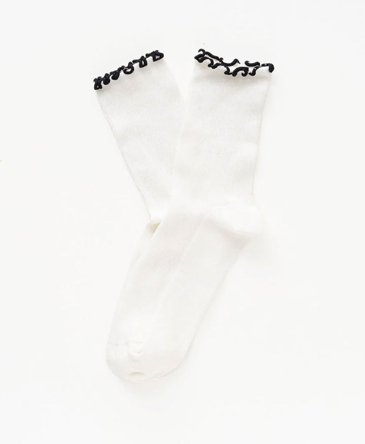 Rüschen Socken - Bio-Baumwolle - Weiss / Schwarz