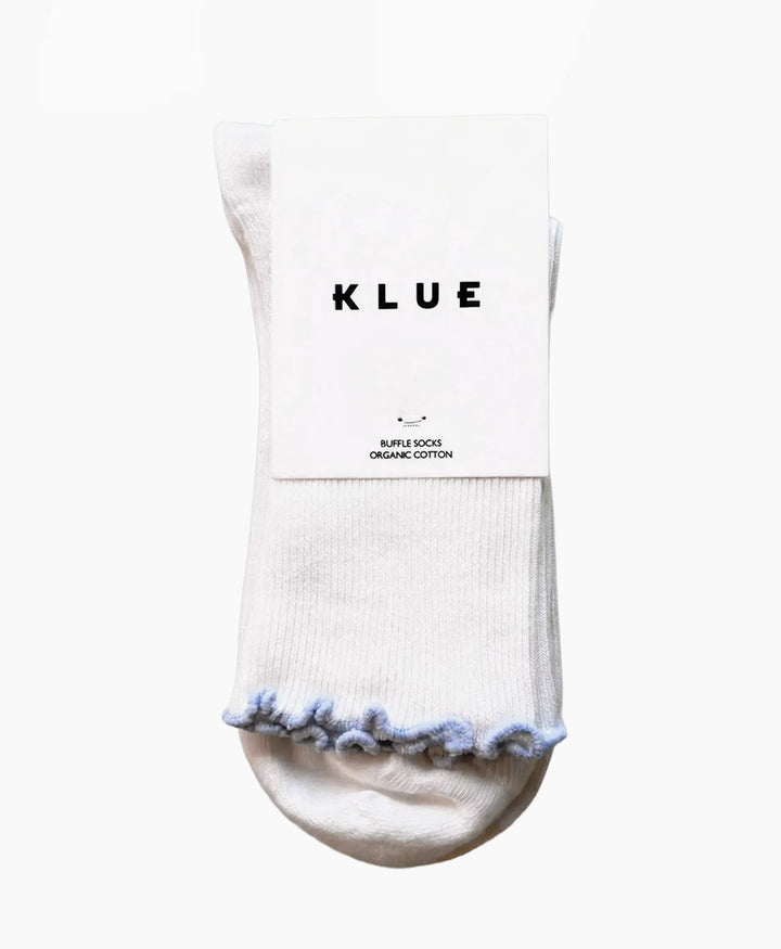 Rüschen Socken - Bio-Baumwolle - Weiss / Hellblau