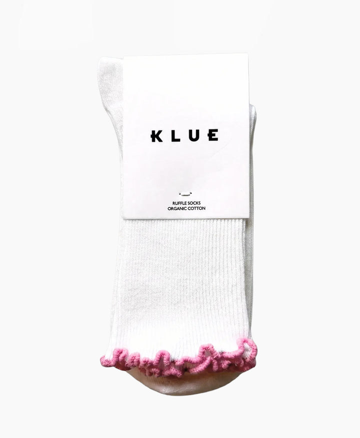 Rüschen Socken - Bio-Baumwolle - Weiss / Rosa