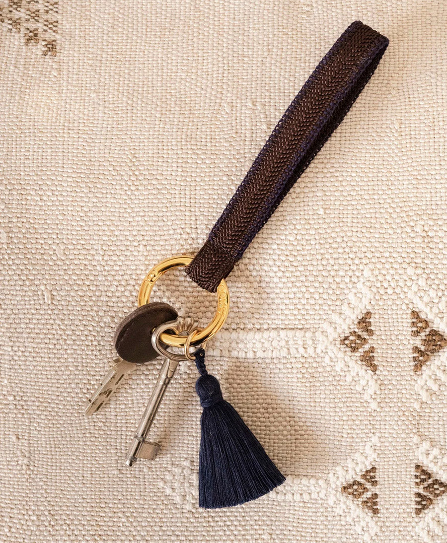 Kurzes Schlüsselband Loop mit Messing Schlüsselring - Mocca