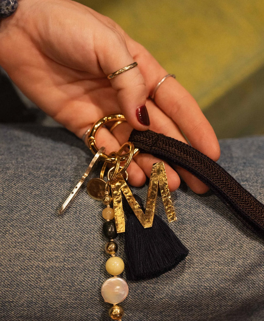 Kurzes Schlüsselband Loop mit Messing Schlüsselring - Mocca