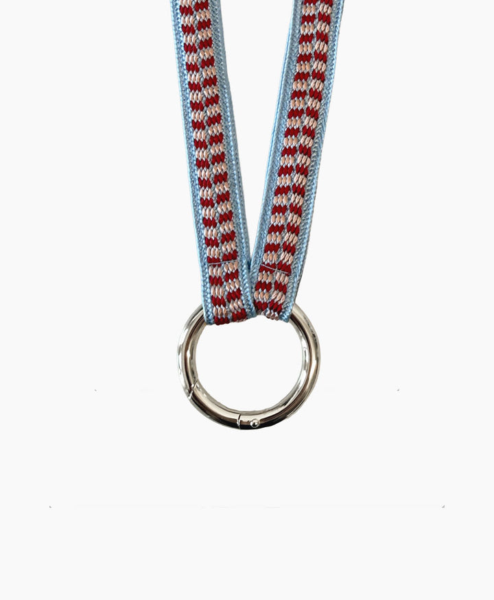 Schlüsselband silbriger Karabiner - Hellblau/Rot