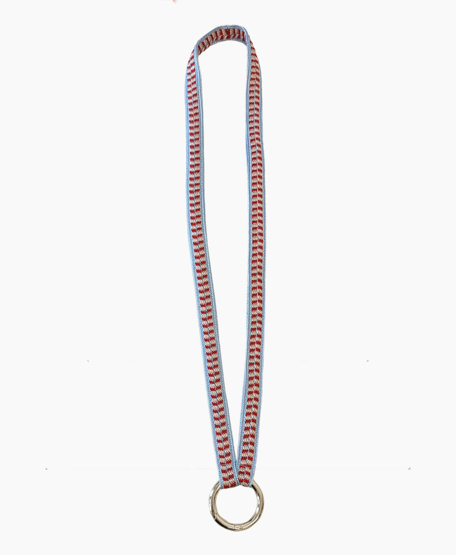 Schlüsselband silbriger Karabiner - Hellblau/Rot