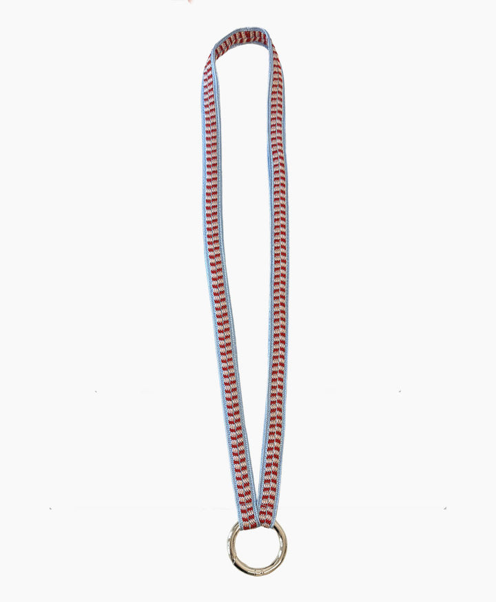 Schlüsselband silbriger Karabiner - Hellblau/Rot