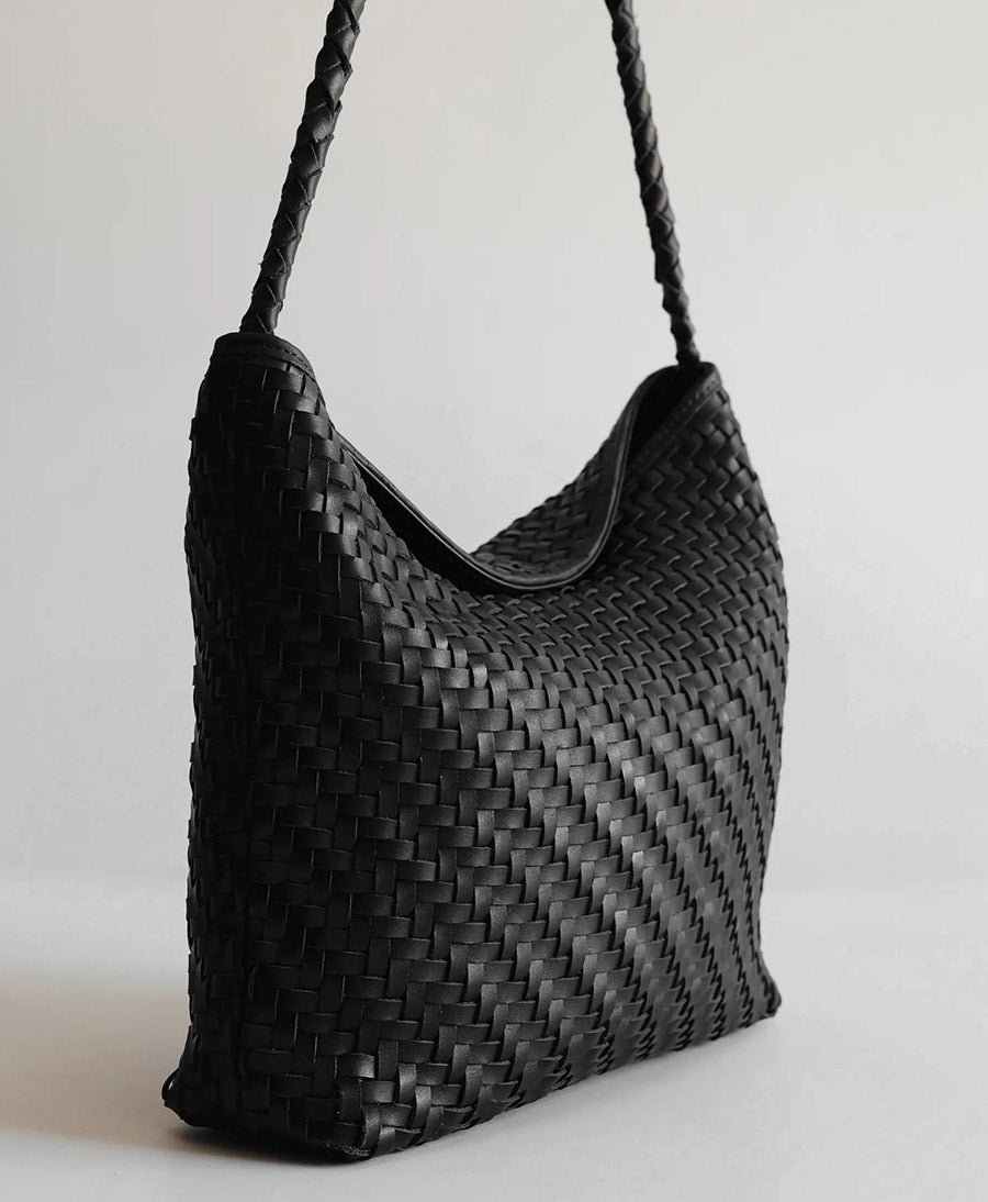 Gewebte Ledertasche "SERENA" - Schwarz