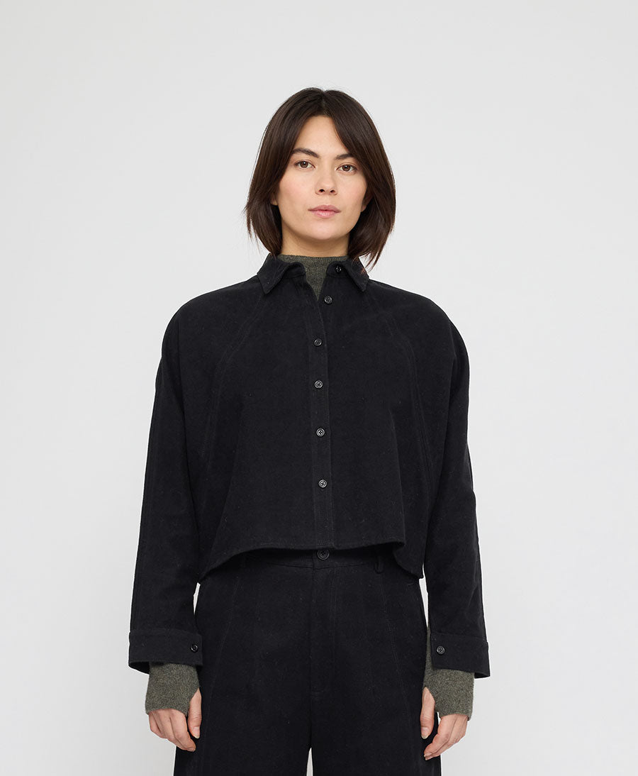 Hemdbluse Signature 3/4 Cropped Shirt Jacket Brushed Edition - Schwarz