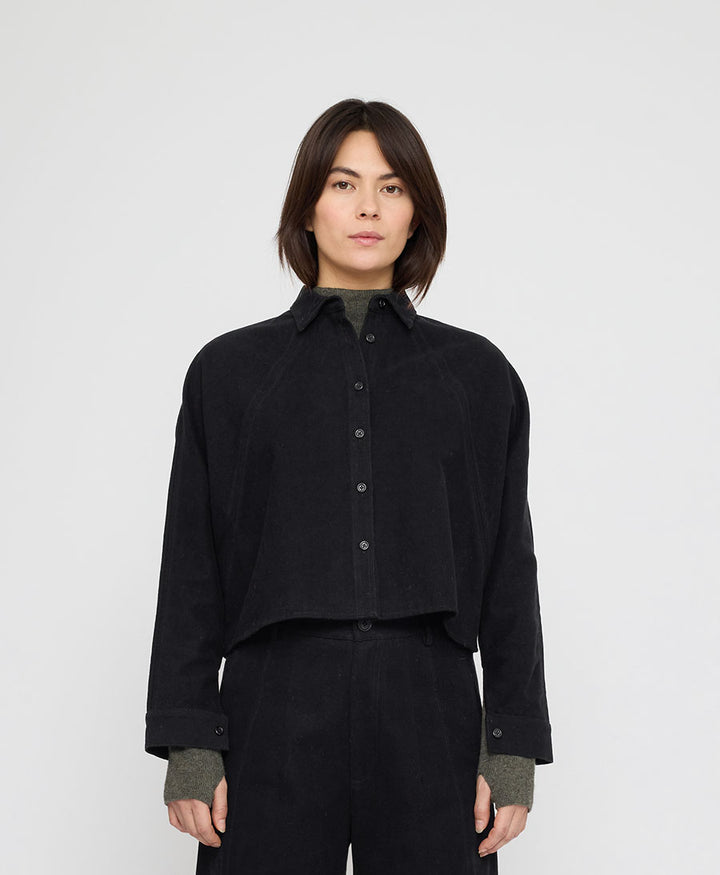 Hemdbluse Signature 3/4 Cropped Shirt Jacket Brushed Edition - Schwarz