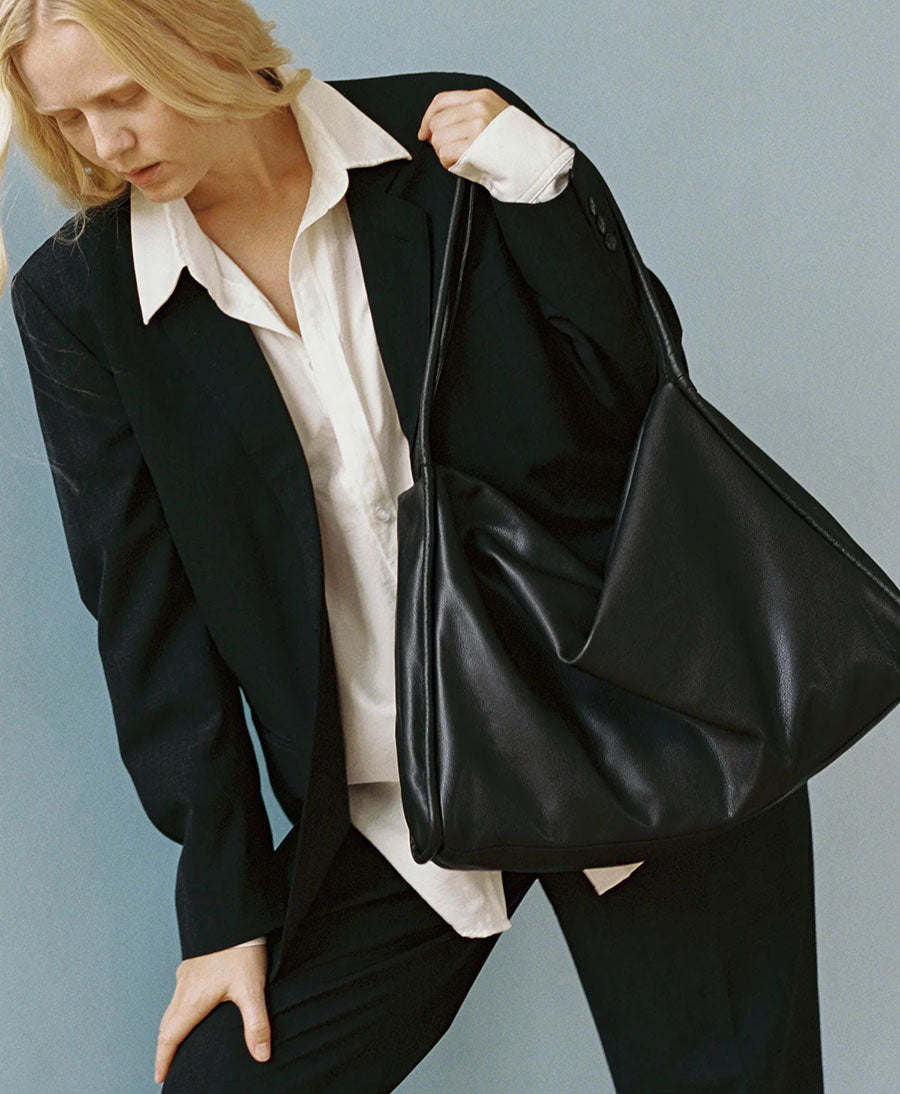 Grosse Schultertasche SOL - Leder, Schwarz