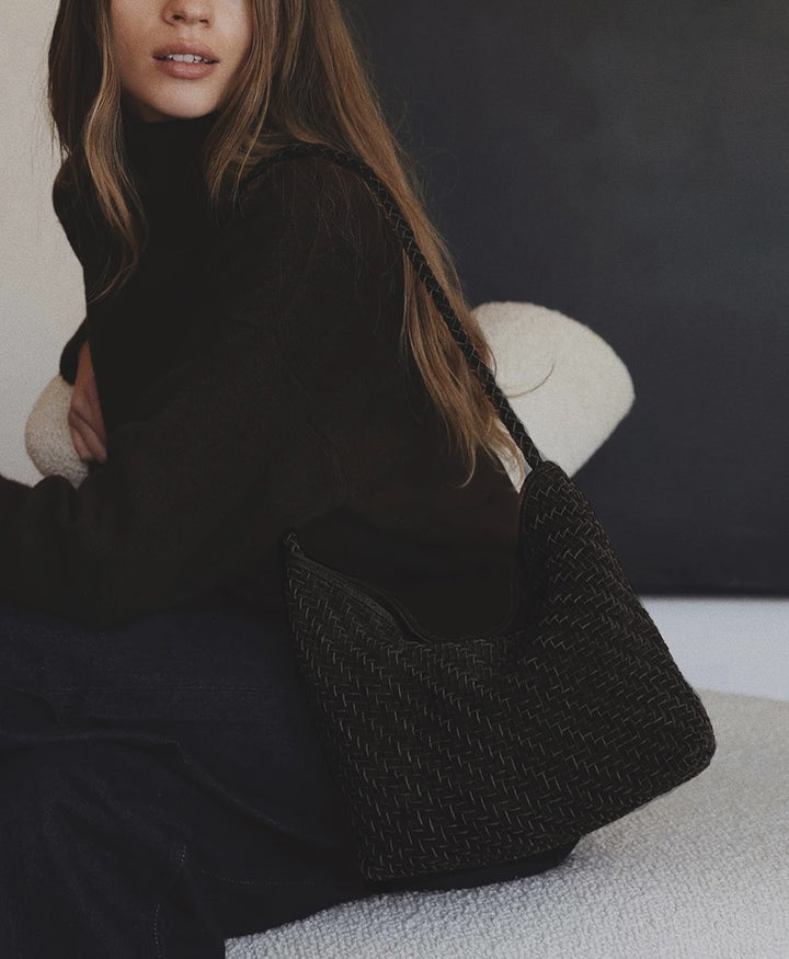 Gewebte Ledertasche "SERENA" Suede - Schwarz