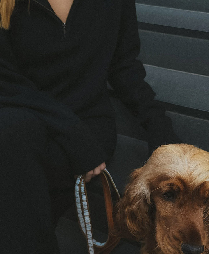 Pullover mit Reissverschluss - Half Zip Sweater - Kaschmir/Seide - Schwarz