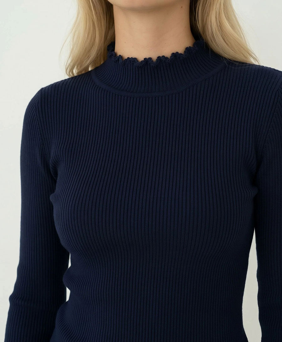 Langarmshirt mit kurzem Rollkragen Ava - Dunkelblau