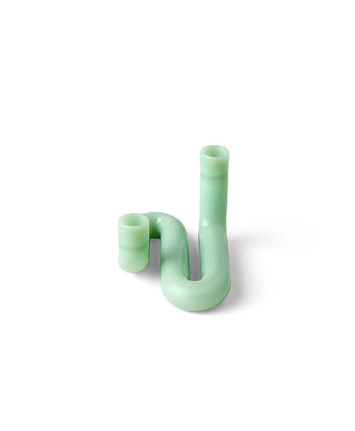 Kerzenständer Wave aus Glas - Milky Jade