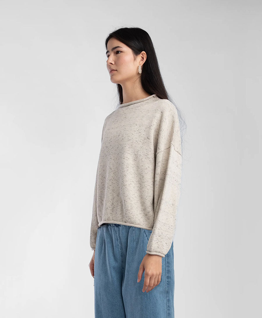 Strickpullover Speckle Cream Rolled Sweater