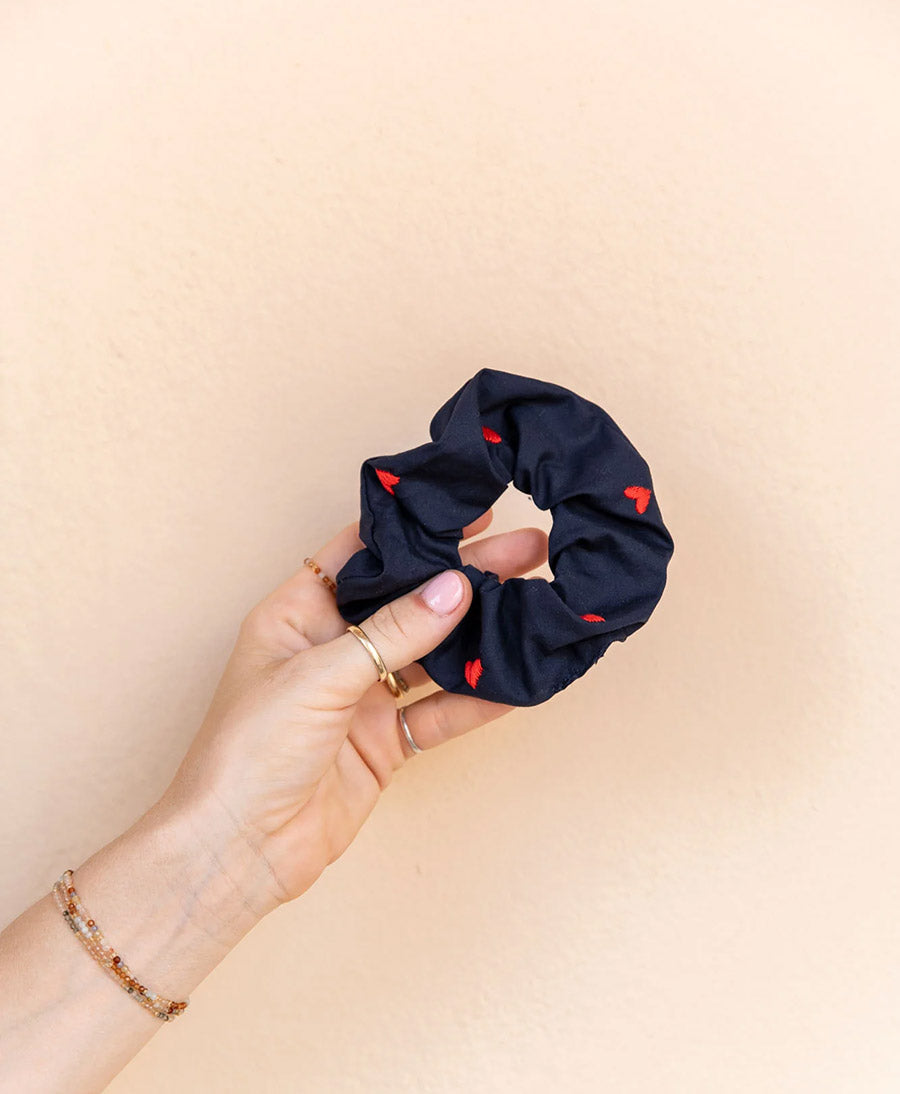 Medina Scrunchie aus Baumwolle - Marine Hearts