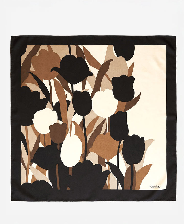 Grosses Seiden-Foulard "Tulip Garden Silk Scarf" - Earth