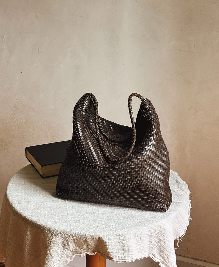 Gewebte Ledertasche "SERA" - Espresso