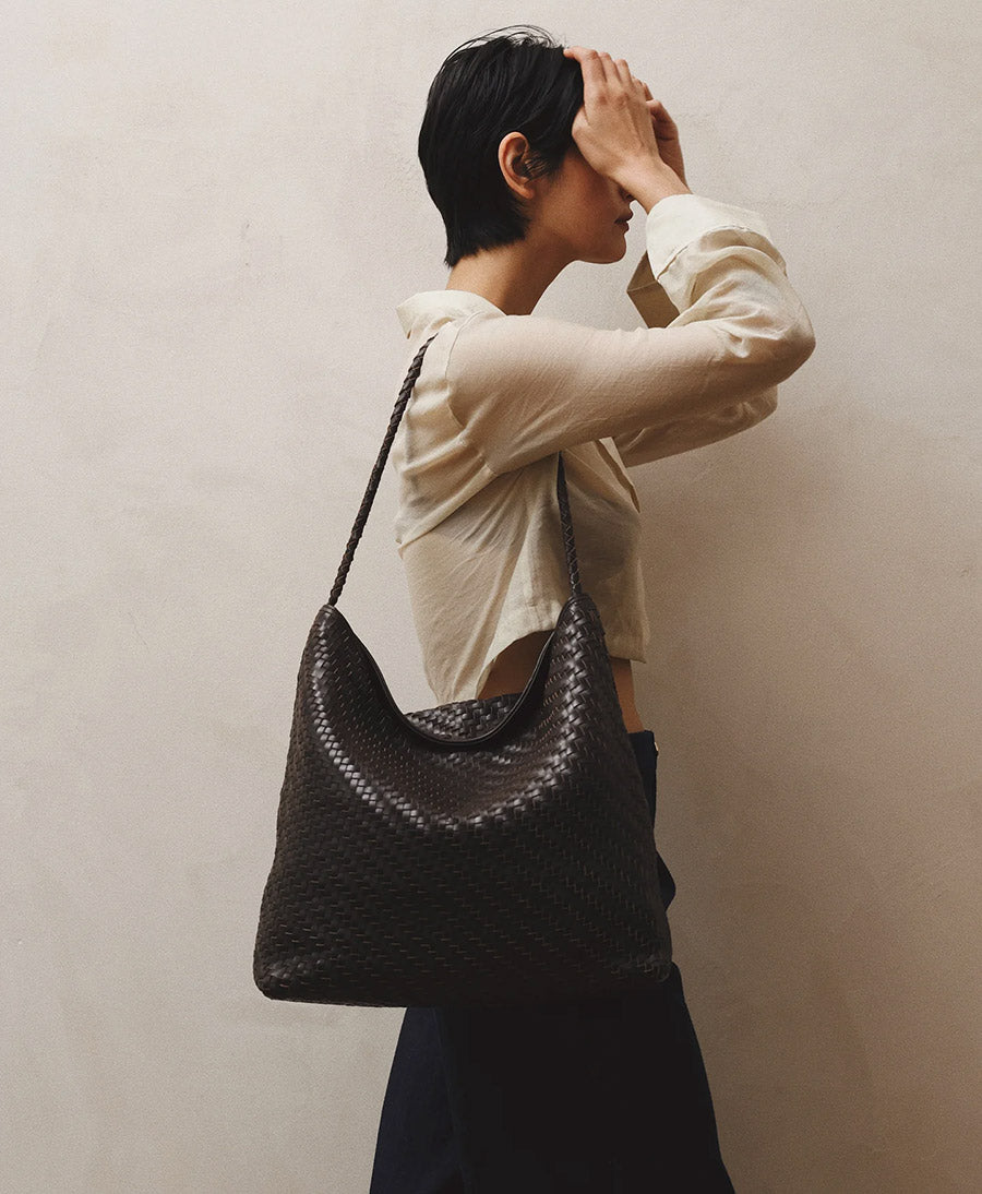 Gewebte Ledertasche "SERA" - Espresso