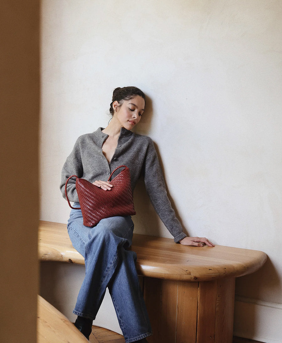 Gewebte Ledertasche "SERENA" - Rouge