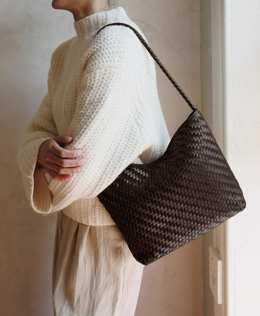 Gewebte Ledertasche "SERENA" - Espresso