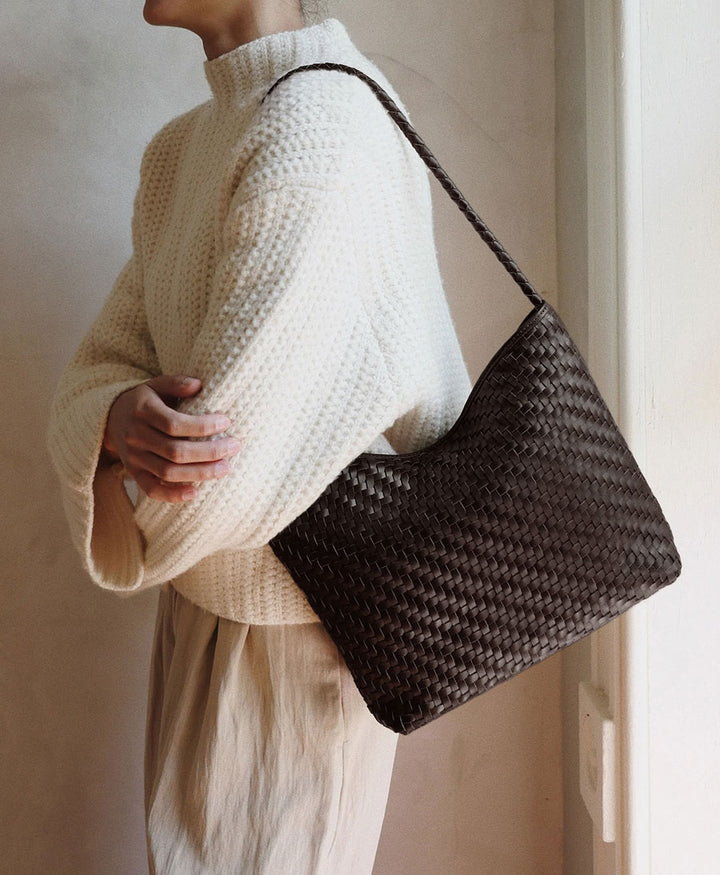 Gewebte Ledertasche "SERENA" - Espresso