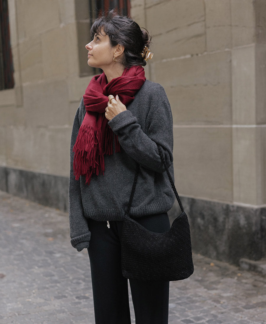 Gewebte Ledertasche "SERENA" Suede - Schwarz