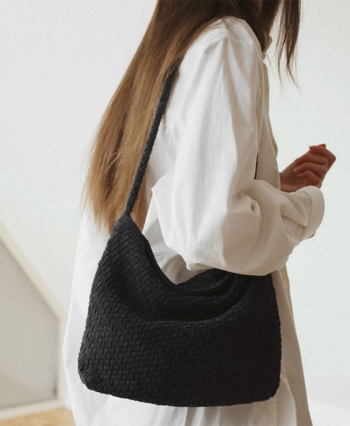 Gewebte Ledertasche "SERENA" Suede - Schwarz