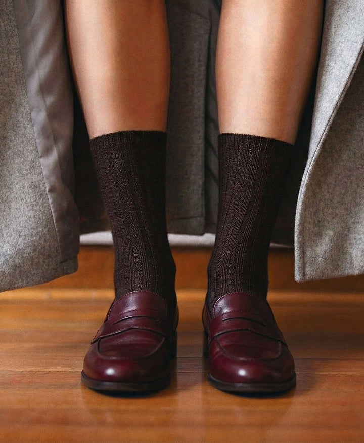 Socken Seide & Wolle - Dunkelbraun