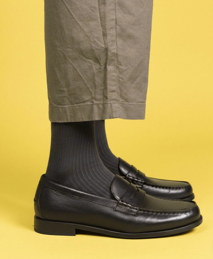 Socken Bio-Baumwolle - Feine Streifen - Anthrazit