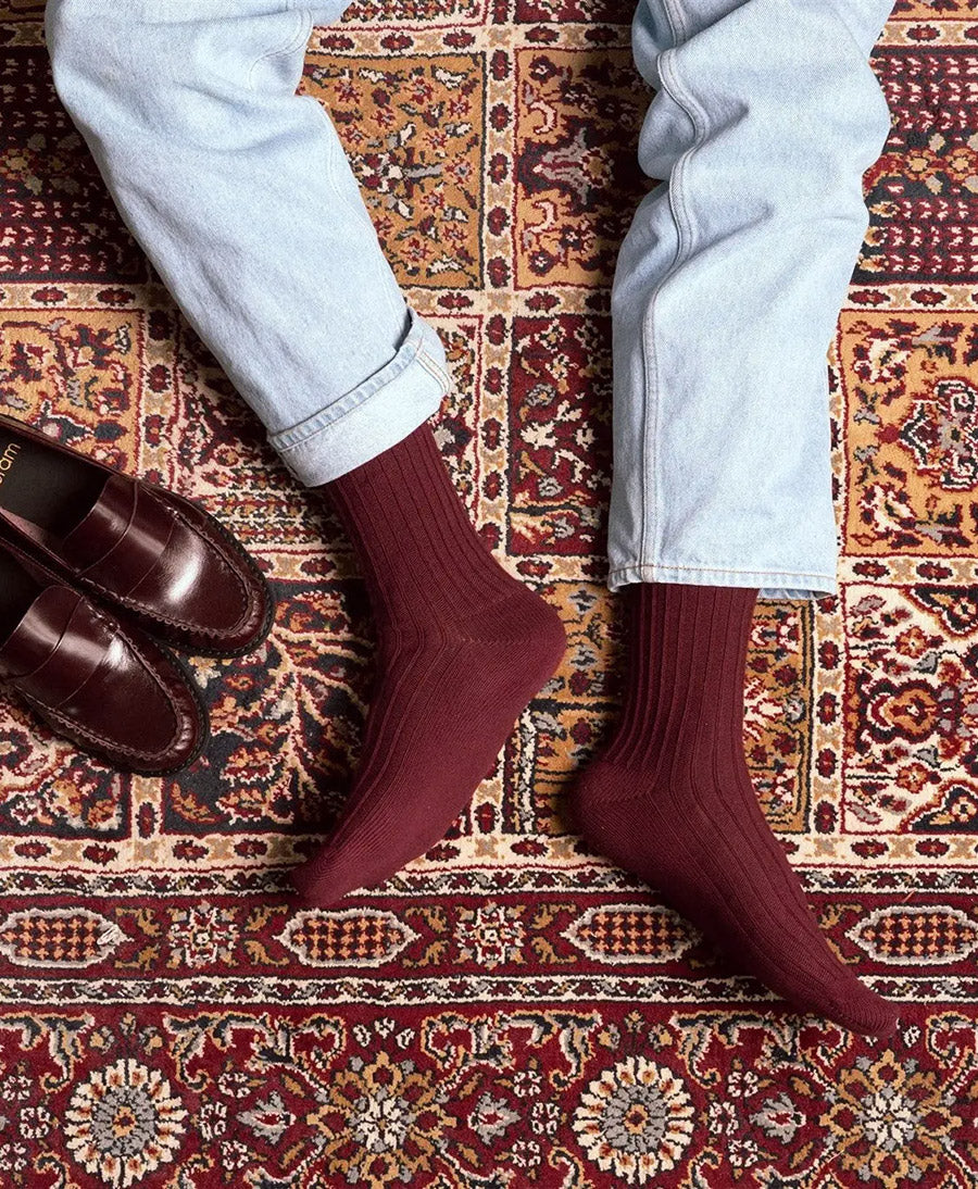 Socken Bio-Baumwolle - Rippenmuster - Dunkelrot