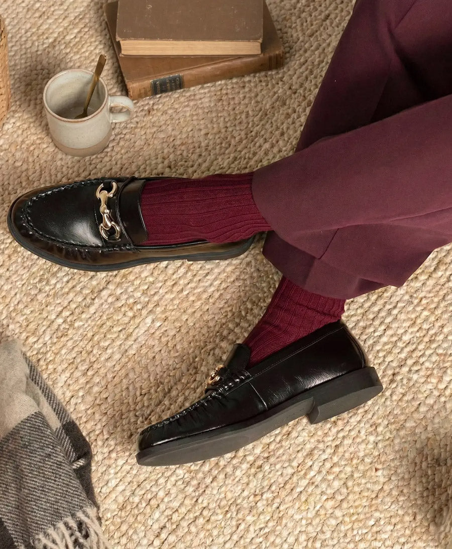 Socken Bio-Baumwolle - Rippenmuster - Dunkelrot