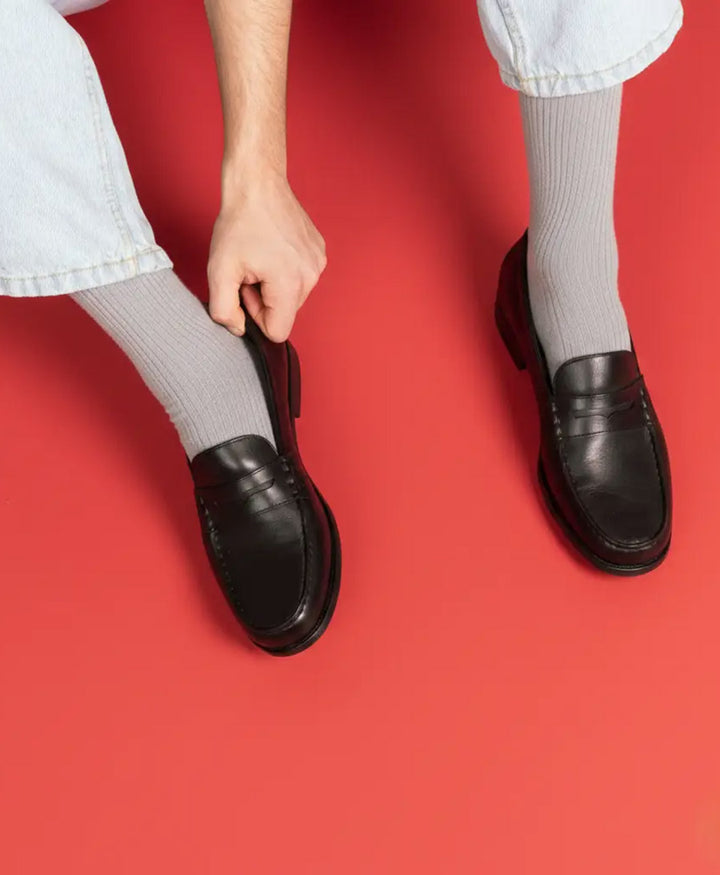 Socken Bio-Baumwolle - Feine Streifen - Hellgrau