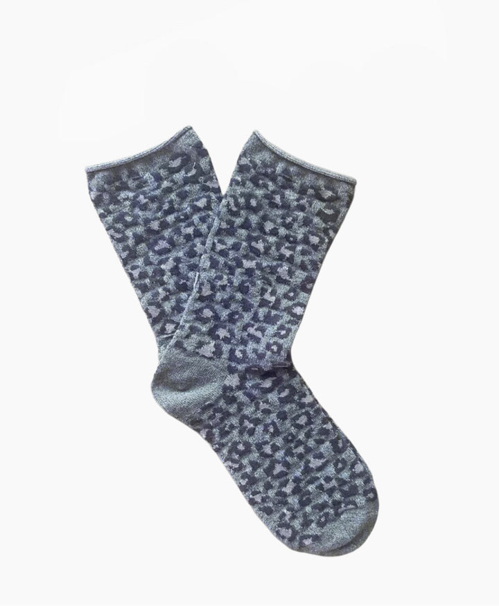 Glitzer Socken Lyocell - Leopard Grau