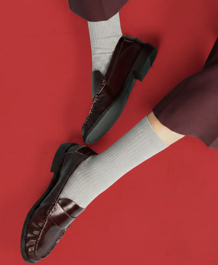Socken Bio-Baumwolle - Feine Streifen - Hellgrau