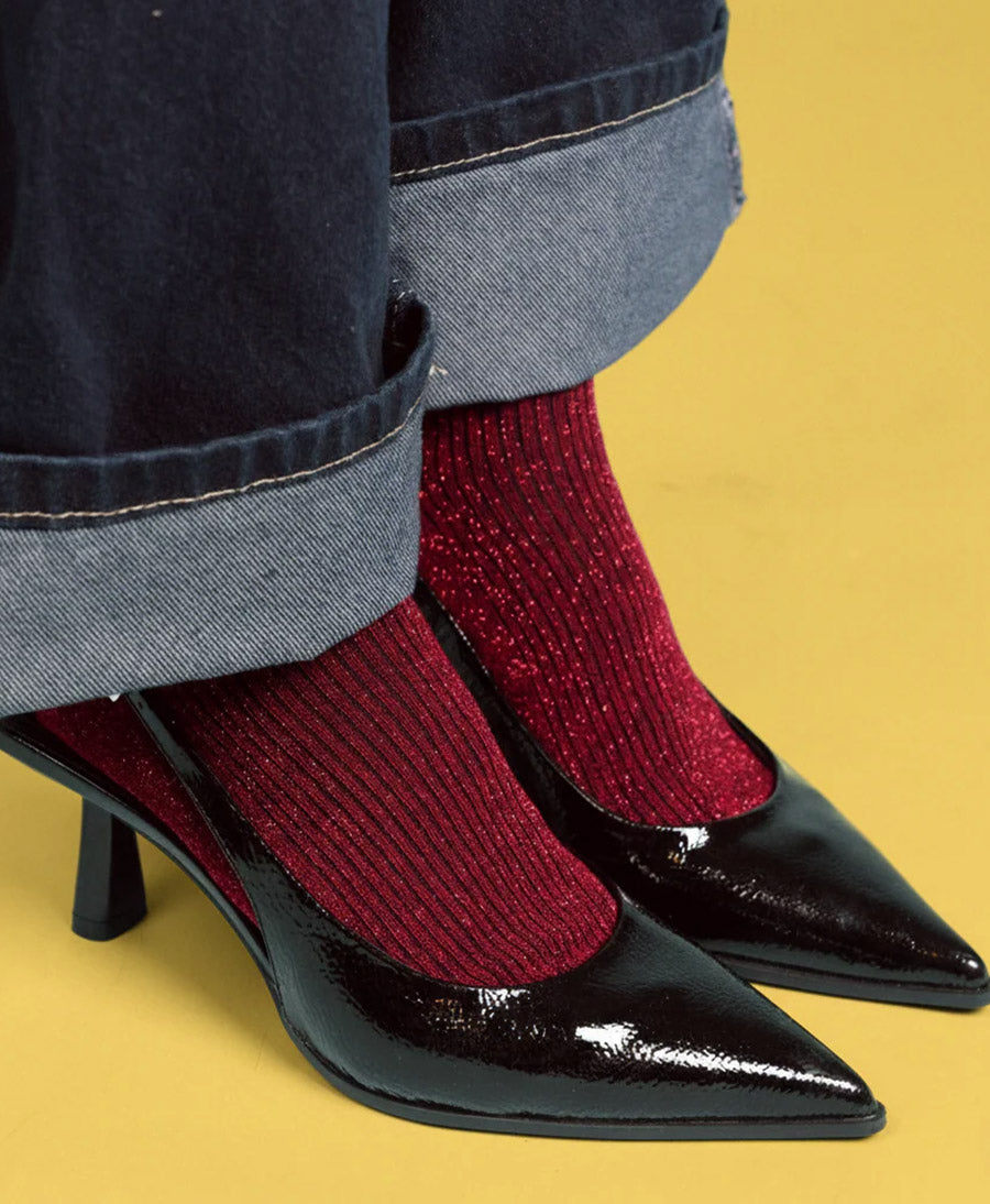 Glitzer Socken Lyocell - Kirschrot