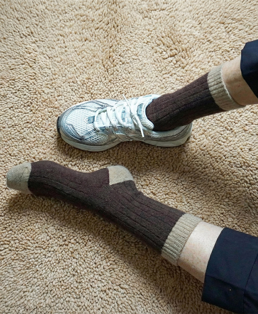 Socken Merinowolle mit Streifen - Dunkelbraun / Hellbraun
