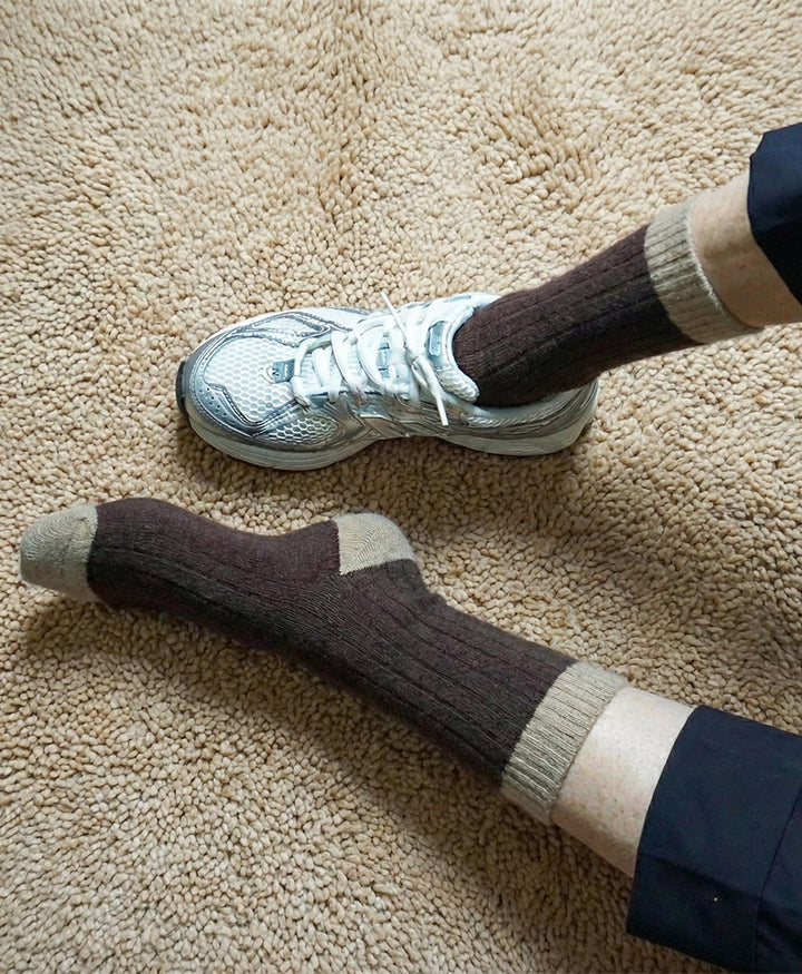 Socken Merinowolle mit Streifen - Dunkelbraun / Hellbraun