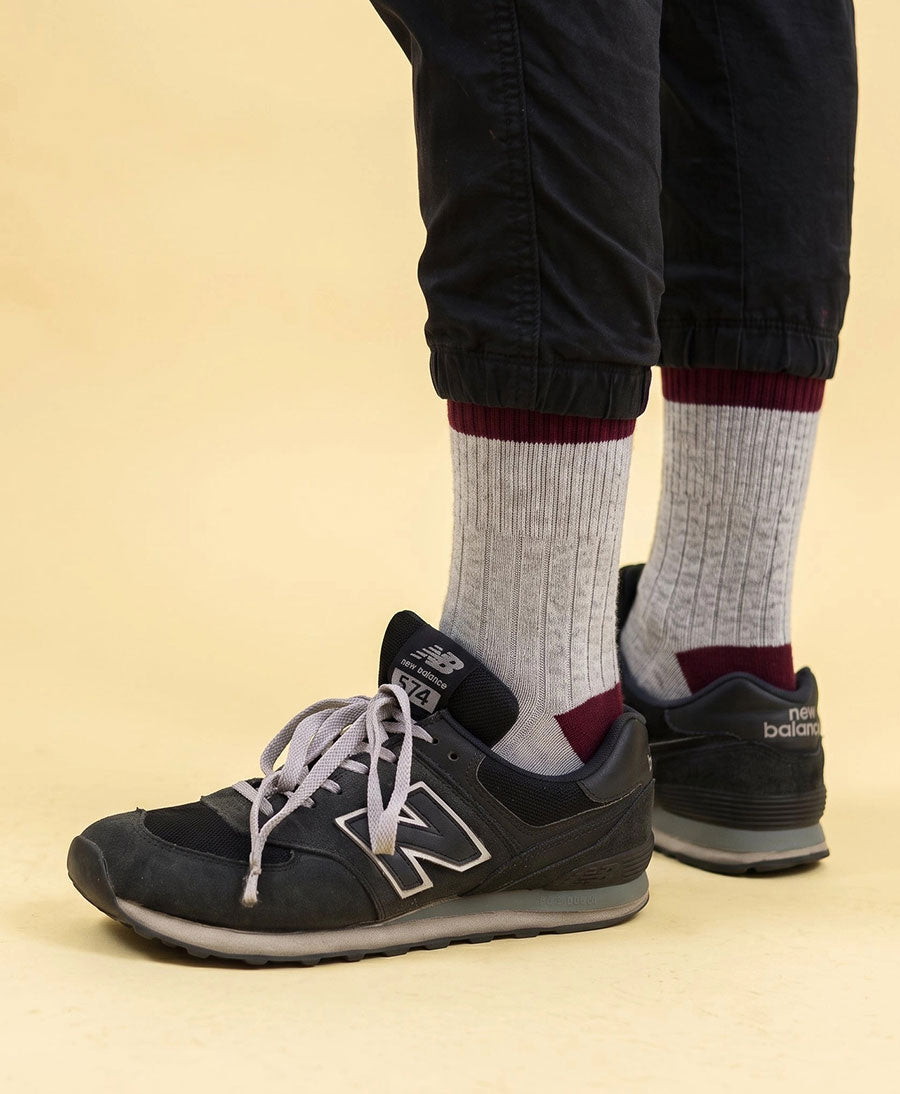 Socken Merinowolle - Sand / Dunkelrot